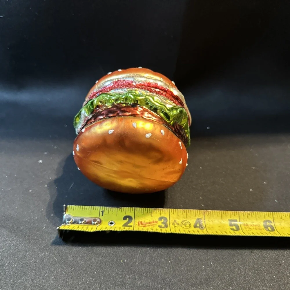 2018‎ ROBERT STANLEY - LARGE HAMBURGER - BLOWN GLASS ORNAMENT - NEW W/TAG